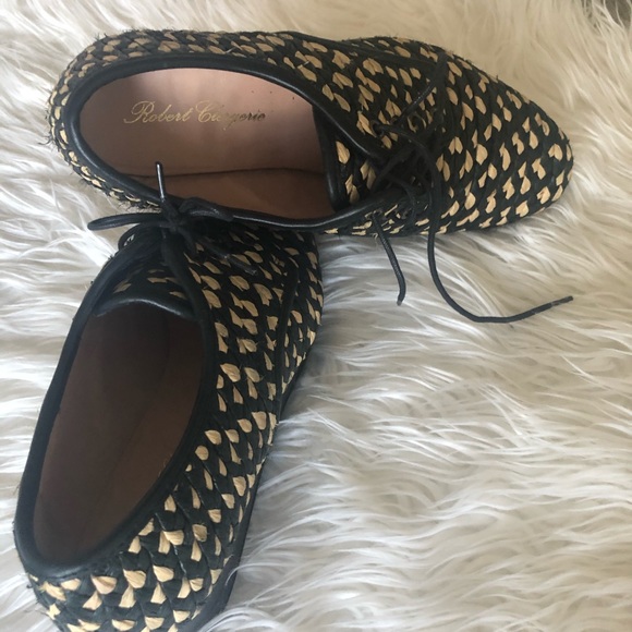 sz 9 rare ROBERT CLERGERIE raffia platform oxfords - Picture 2 of 6